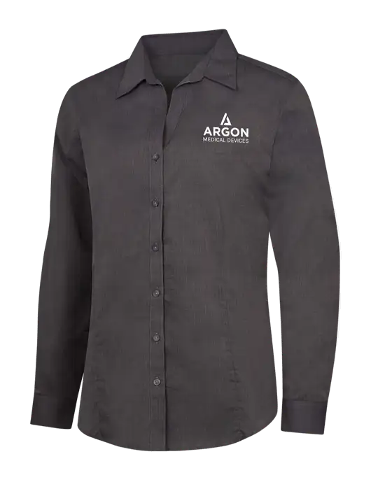 Womens Soft Black Crosshatch Easy Care Shirt w/Argon Medical Devices Logo