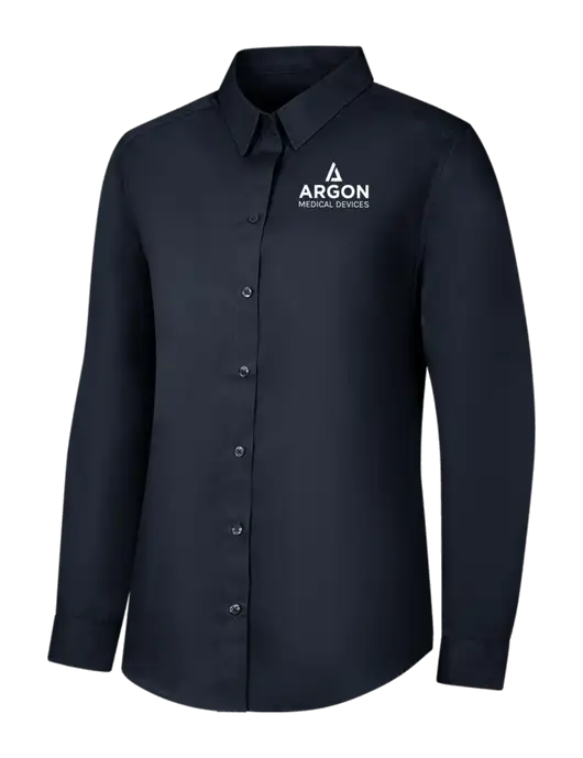 Womens River Blue Navy Long Sleeve Carefree Poplin Shirt w/Argon Medical Devices Logo