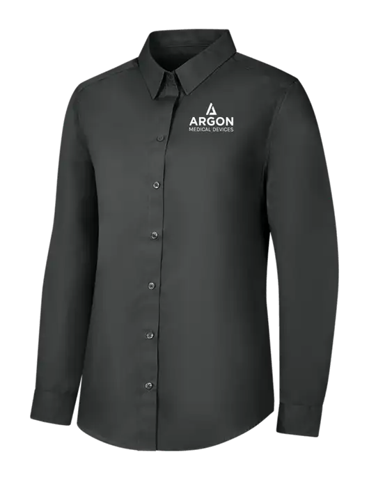Womens Dark Grey Long Sleeve Carefree Poplin Shirt w/Argon Medical Devices Logo
