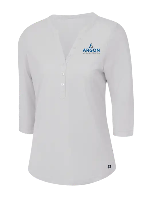 OGIO Bright White Jewel Henley w/Argon Medical Devices Logo
