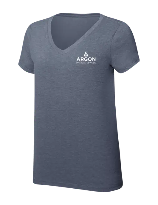 Womens Simply Soft V-Neck Navy Frost 4.5oz  Poly/Combed Ring Spun Cotton T-Shirt w/Argon Medical Devices Logo