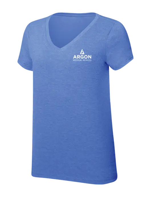 Womens Simply Soft V-Neck Royal Frost 4.5oz  Poly/Combed Ring Spun Cotton T-Shirt w/Argon Medical Devices Logo