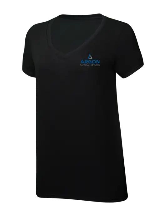 Womens Simply Soft V-Neck Black 4.5oz  Poly/Combed Ring Spun Cotton T-Shirt w/Argon Medical Devices Logo