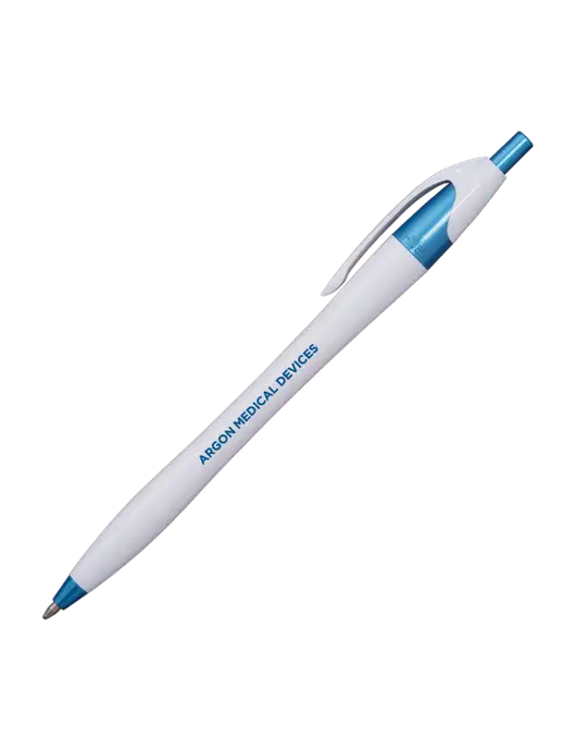 Novella White/Blue Shimmer Pen - Blue Ink w/Argon Medical Devices Logo