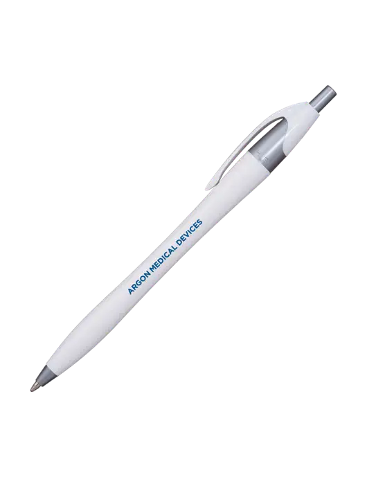 Novella White/Silver Shimmer Pen - Blue Ink w/Argon Medical Devices Logo
