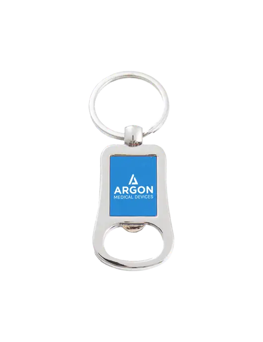 Silver & Blue Bottle Opener Keychain w/Argon Medical Devices Logo