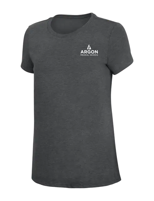 Womens Simply Soft Charcoal 4.5oz Poly/Combed Ring Spun Cotton T-Shirt w/Argon Medical Devices Logo