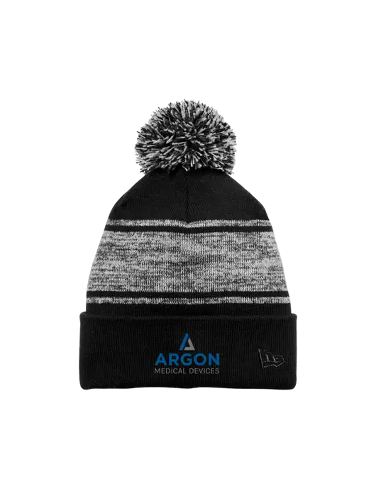New Era Black/Charcoal Knit Chilled Pom Beanie w/Argon Medical Devices Logo