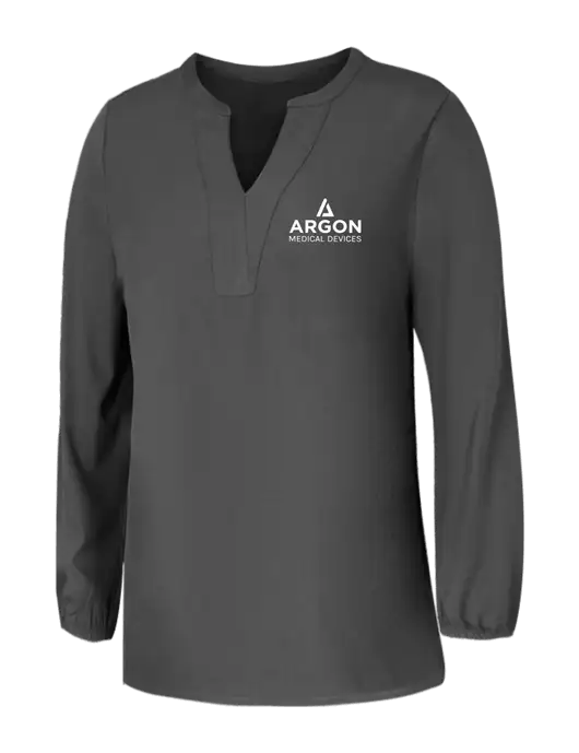 Mercer+Mettle Womens Dark Grey Stretch Crepe 3/4 Sleeve Blouse w/Argon Medical Devices Logo