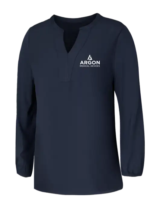 Mercer+Mettle Womens Navy Stretch Crepe 3/4 Sleeve Blouse w/Argon Medical Devices Logo