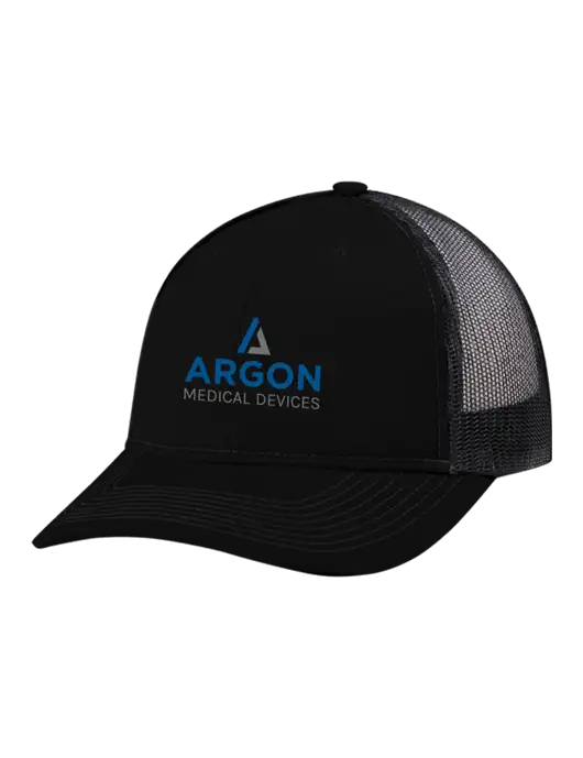 Snapback Ponytail Trucker Cap Black w/Black Mesh w/Argon Medical Devices Logo