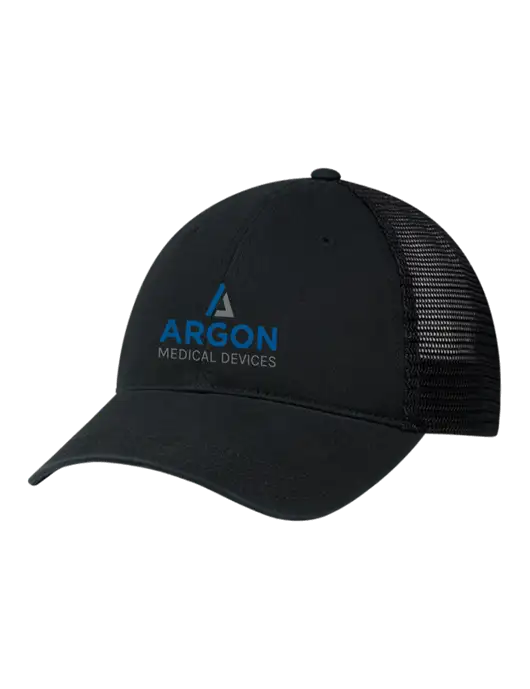 Richardson 111 Garment Washed Trucker Cap Black w/Black Mesh w/Argon Medical Devices Logo